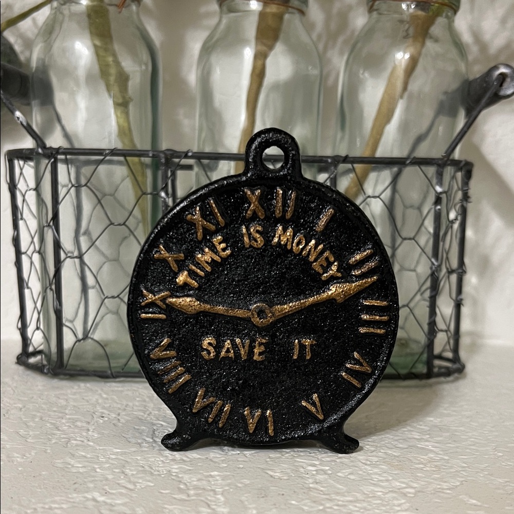 Vintage Time is Money Cast Iron Black and Gold Bank